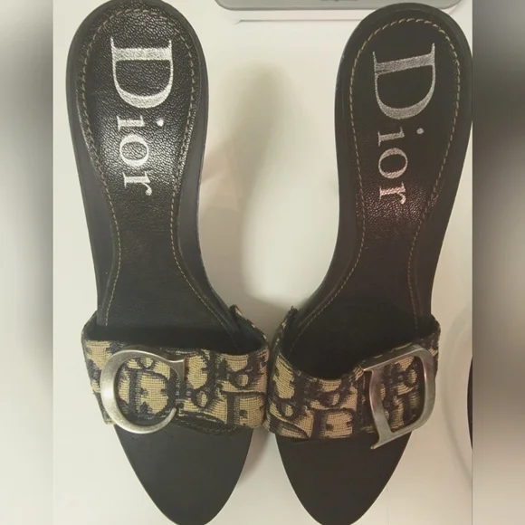 靴 Vintage Dior Logo Sandals 35 Vintage Christian Dior Brown Sandal-size 35 - Etsy